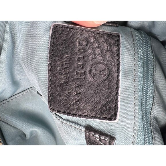 Cole Haan Black Pebbled Leather Satchel Bag with Robin Egg Blue Lining - Picture 9 of 9